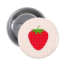 Red Strawberry on Gingham Check. Pinback Buttons