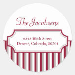 Red stripe frame Christmas holiday address label Sticker