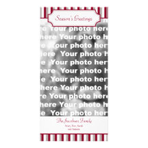 Red stripe vertical Christmas holiday greeting Photo Greeting Card