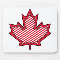 Red Striped  Applique Stitched Maple Leaf Mousepad