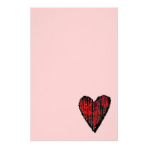Red Striped Engraved Heart Custom Stationery