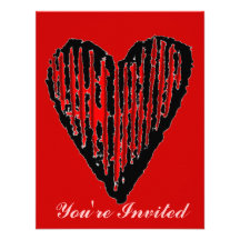 Red Striped Engraved Heart Personalized Invitations