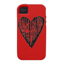 Red Striped Engraved Heart iPhone 4/4S Covers