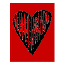 Red Striped Engraved Heart Postcard