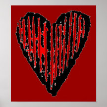 Red Striped Engraved Heart Print