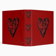 Red Striped Engraved Heart Vinyl Binders