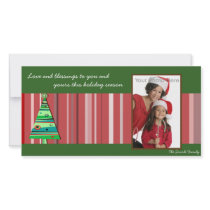 Red stripes christmas tree photocard picture card