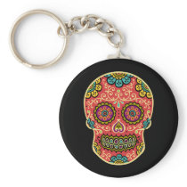 Red Sugar Skull Key Chain