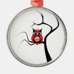 Red Sugar Skull Owl in Tree Ornament