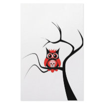 Red Sugar Skull Owl in Tree Stationery