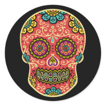 Red Sugar Skull Round Sticker