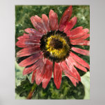 Red Sunflower 5 Watercolor Painting Print/Poster