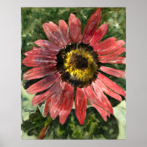 Red Sunflower 5 Watercolor Painting Print/Poster