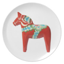 Red Swedish Dala Horse Dinner Plate