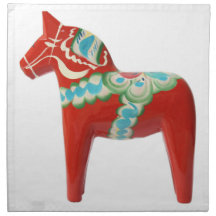 Red Swedish Dala Horse Printed Napkins