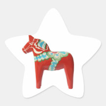 Red Swedish Dala Horse Star Sticker