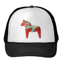 Red Swedish Dala Horse Trucker Hats