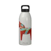 Red Swedish Dala Horse Water Bottle