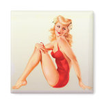 Red Swimsuit Blonde Vixen Pinup Fridge Magnet