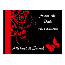Red Swirls and Butterfly Postcards