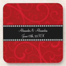 Red swirls wedding favors coaster