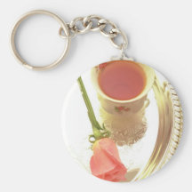 Red Tea and pink rose flowers Key Chains