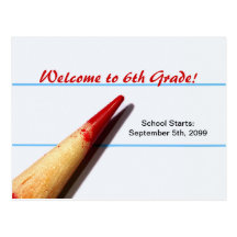 Red Teacher Pencil On Lined Paper Back To School Postcards