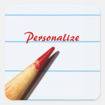 Red Teacher Pencil On Lined Paper With Name Sticker