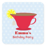 Red Teacup / Light Blue Birthday Party Stickers