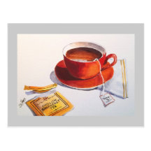 Red Teacup with Teabag Postcards