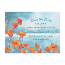 Red Teal Poppy Floral Save the Date Postcard