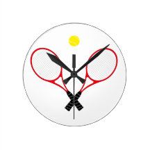 Red Tennis Rackets Wall Clock