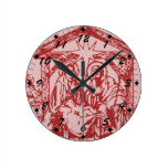 Red Textured Nativity Round Clocks
