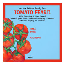 Red Tomatoes blue Feast Invitation Card