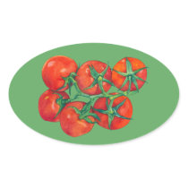 Red Tomatoes green Oval Sticker