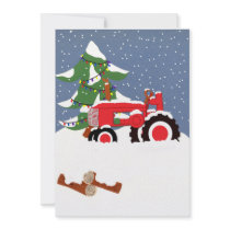 Red Tractor Christmas Wedding Invitation