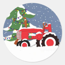 Red Tractor Envelope Seal Christmas Sticker