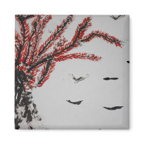 Red Tree and Birds magnets