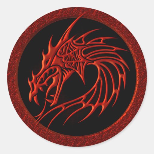 RED TRIBAL DRAGON ROUND STICKERS