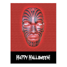Red Tribal Halloween Postcard