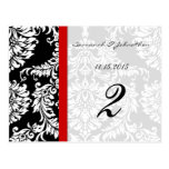 Red Trim Black Damask Table Number Cards Post Card