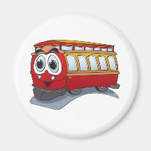 Red Trolley Cartoon Refrigerator Magnet