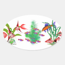 Red Tropical Fish in Plants Stickers