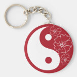 Red Tropical Flower Yin Yang Keychain