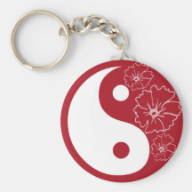 Red Tropical Flower Yin Yang Keychain