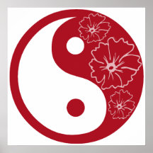 Red Tropical Flower Yin Yang Poster Print