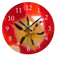 Red tulip flower close up picture round wall clock