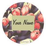 Red Tulips Bouquet, customizable round Sticker