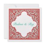 Red & Turquoise Vintage Frame Wedding Invitation