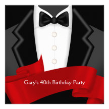 Red Tuxedo Mans Red Black 40th Birthday Party Personalized Invitations